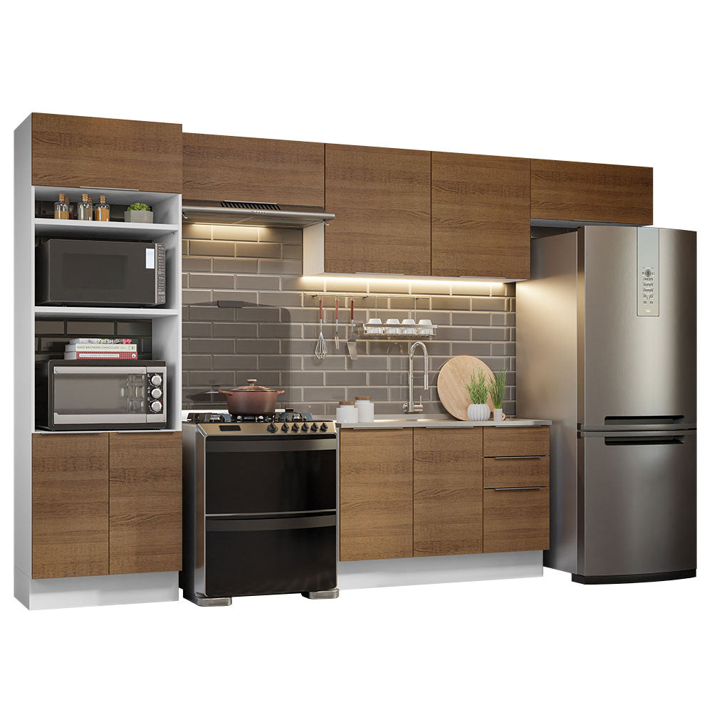 Combo Completo de Cocina 350 cm Blanco/Marrón Stella Madesa 01