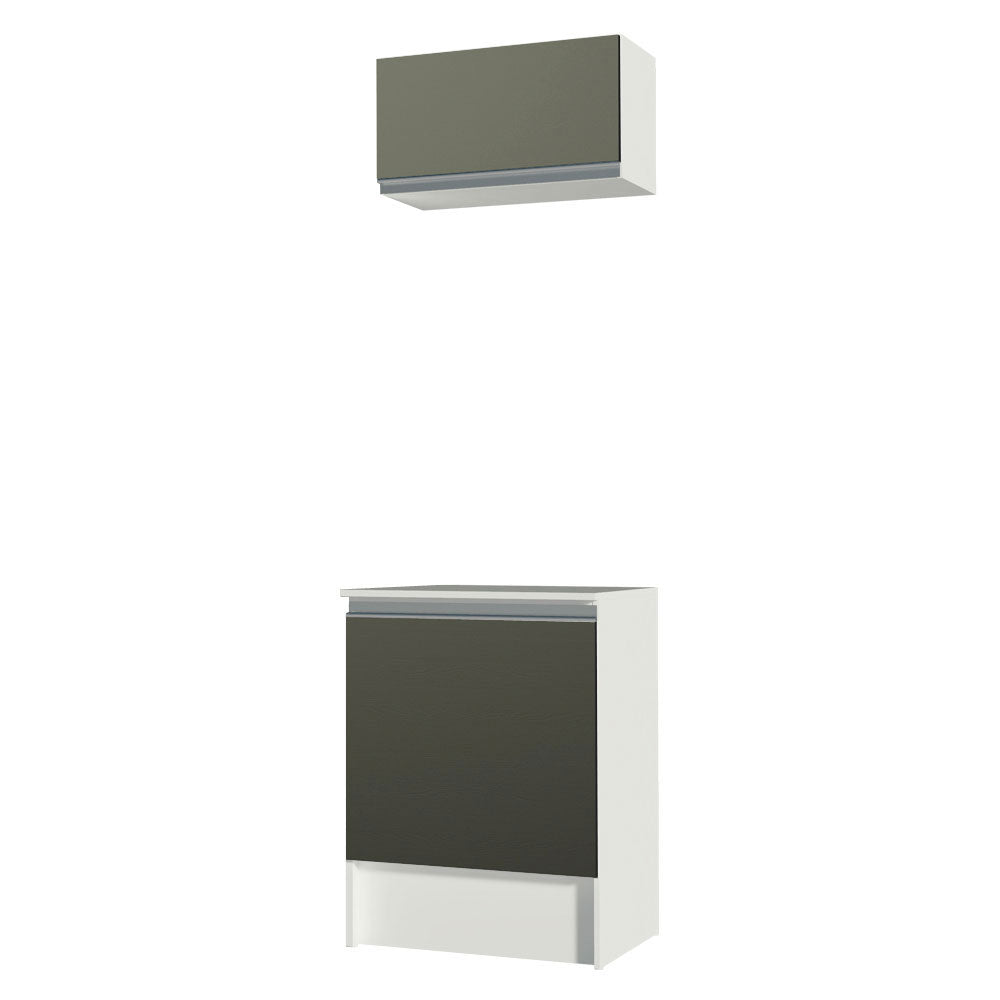 Kit Cocina 60 cm 2 Puertas con Alacena y Bajo Mesada Blanco/Negro Topazio Madesa