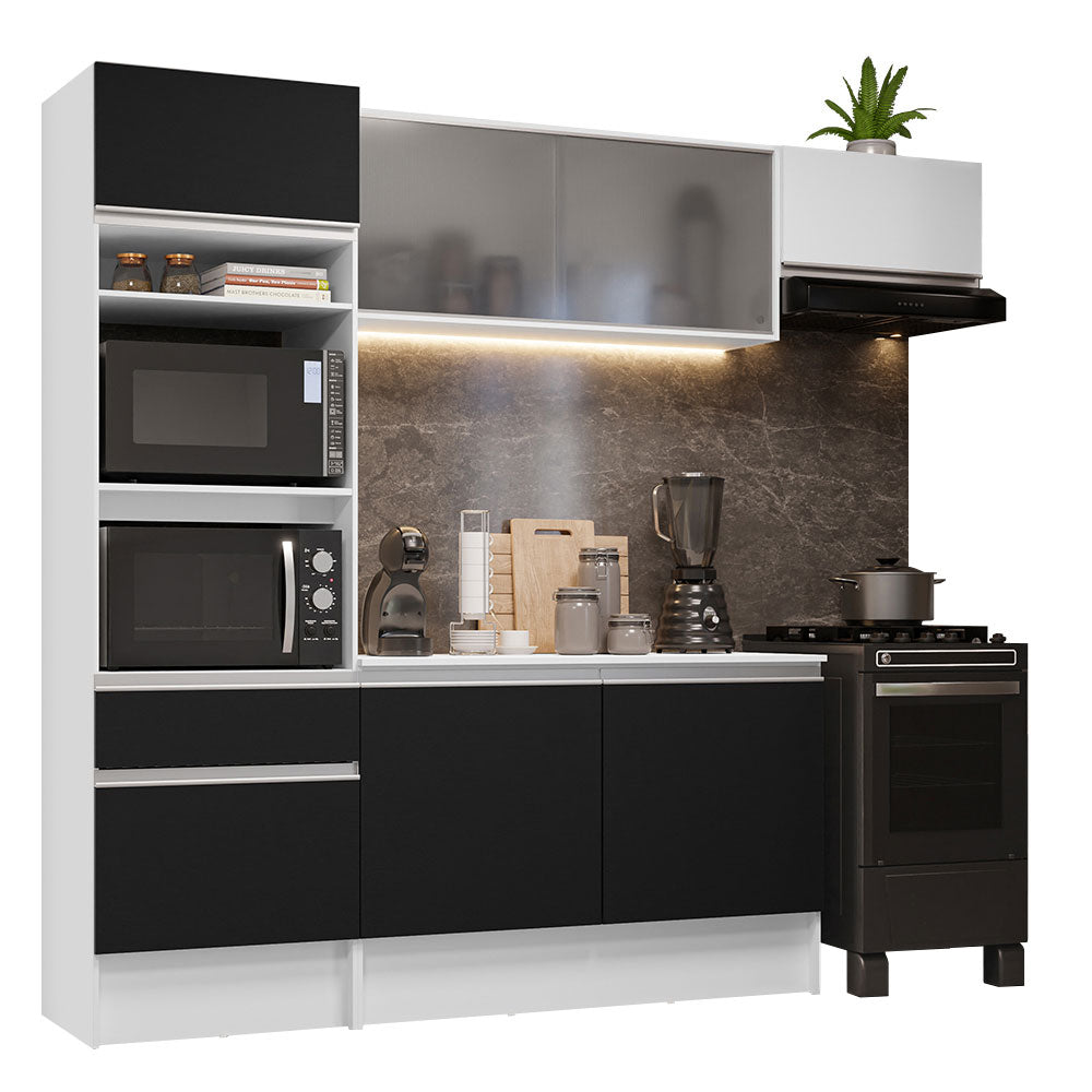 Combo Completo de Cocina 240 cm Blanco/Negro/Blanco Topazio Madesa 01