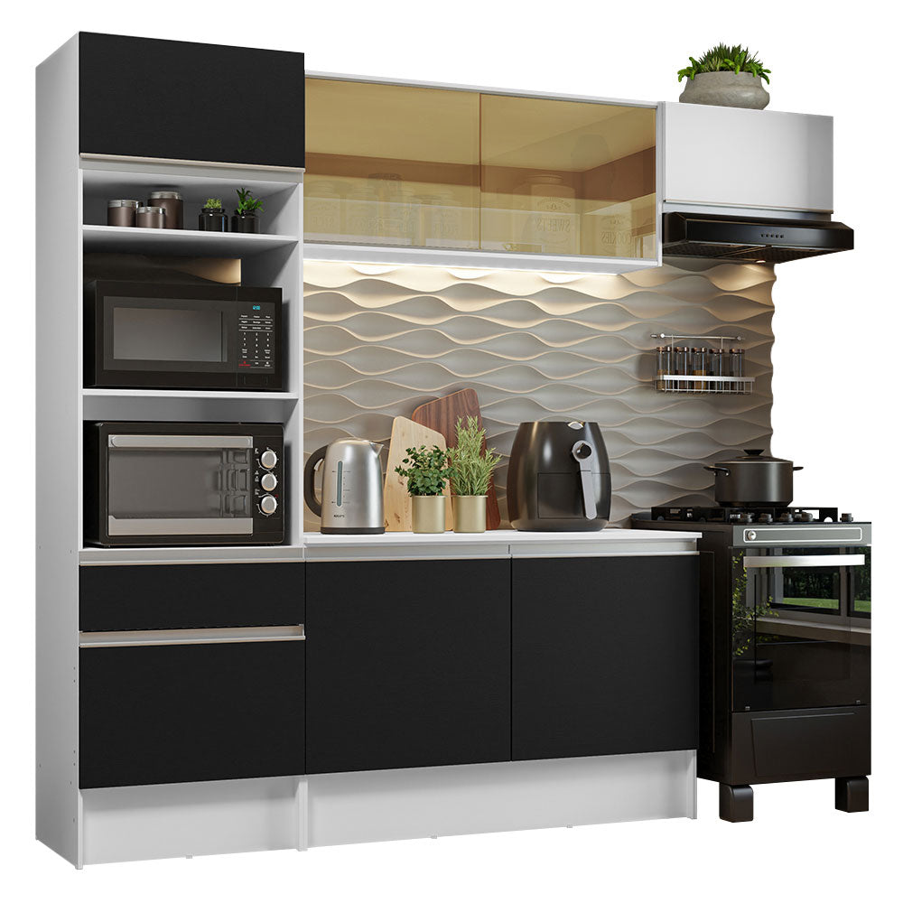 Combo Completo de Cocina 240 cm Blanco/Negro/Blanco Diamante Madesa 02