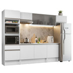 Combo Completo de Cocina 300 cm 9 Puertas 1 Cajón con Mueble para Horno y Microondas Blanco Topazio Madesa
