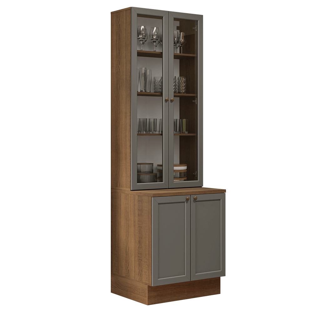 Kit Bajo Mesada + Cristalero 70 cm Vik Marrón/Gris 01