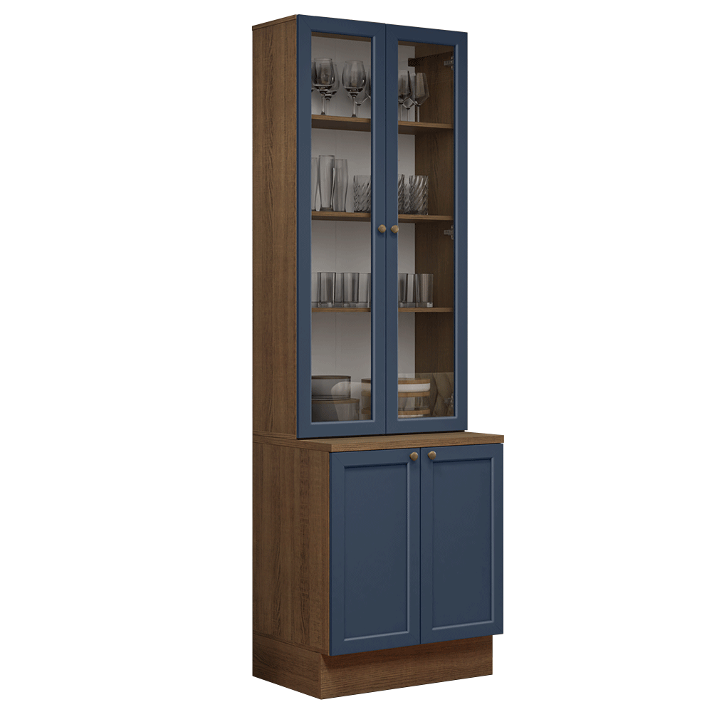 Kit Bajo Mesada + Cristalero 70 cm Vik Marrón/Azul 02