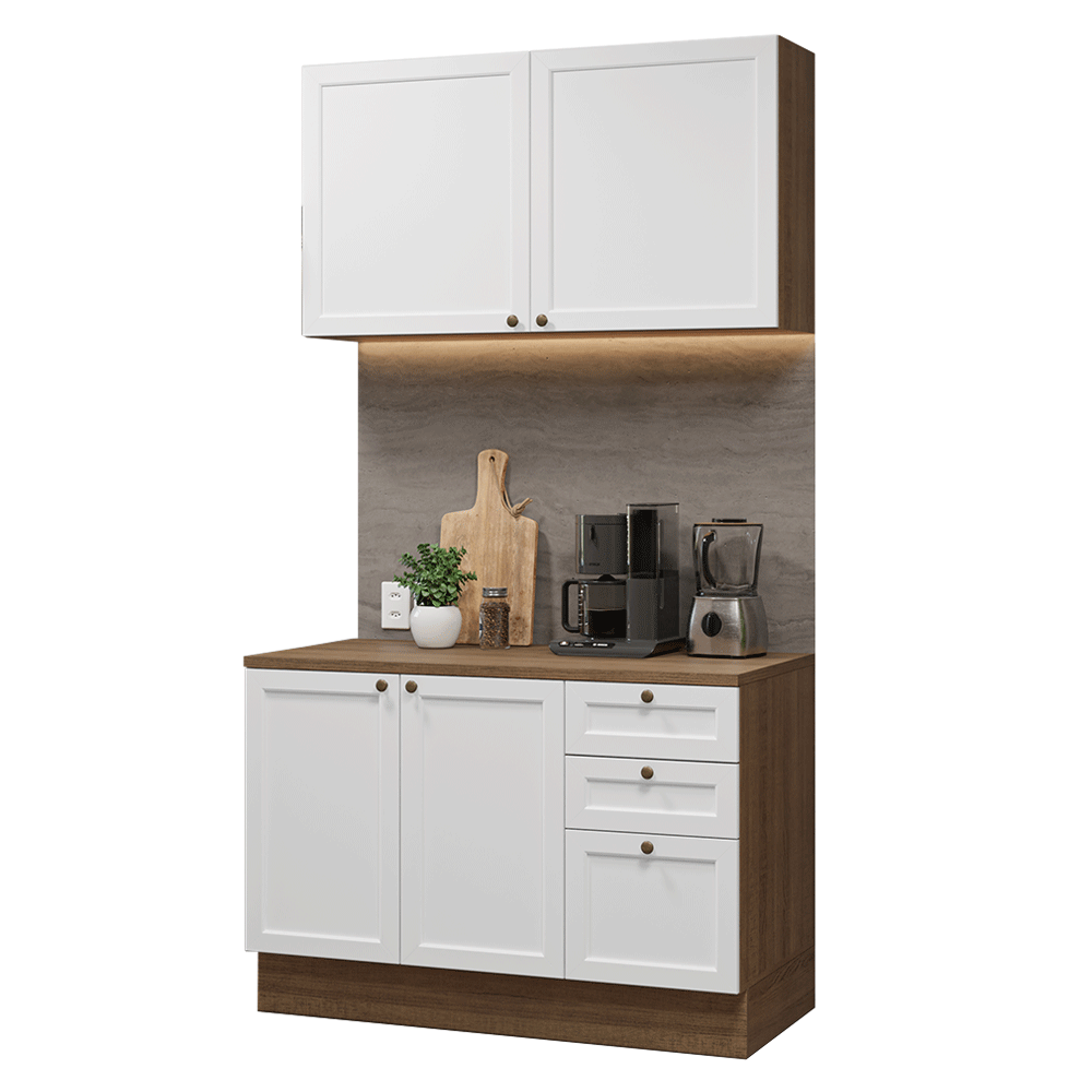 Cocina Compacta 120 cm 4 Puertas 3 Cajones Marrón/Blanco Vik Madesa