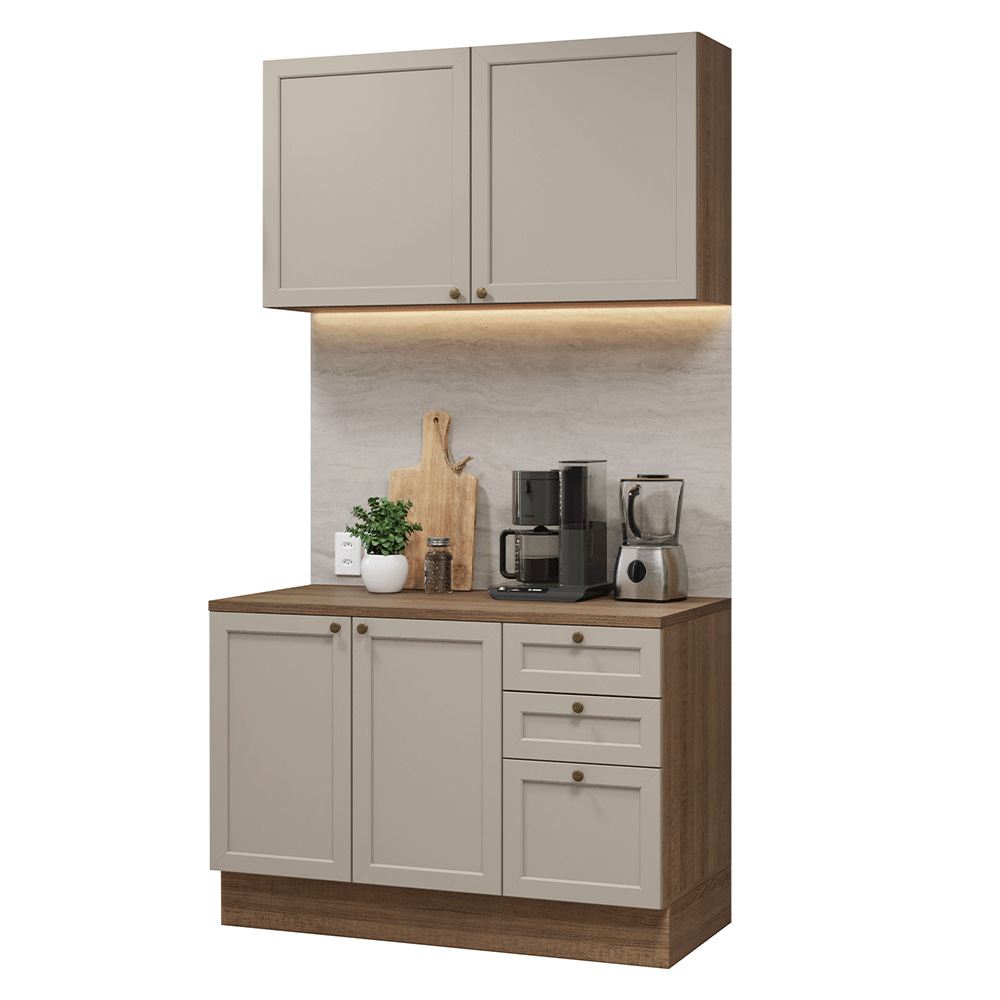 Cocina Compacta 120 cm 4 Puertas 3 Cajones Sin Mesada Marrón/Crema Vik Madesa