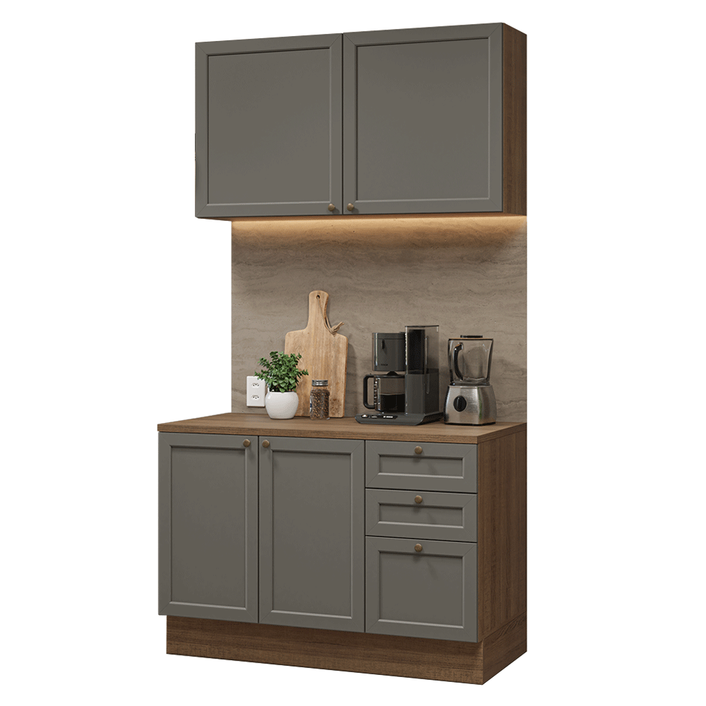 Cocina Compacta 120 cm 4 Puertas 3 Cajones Marrón/Gris Vik Madesa