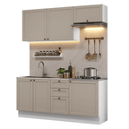 Cocina Compacta 180 cm 6 Puertas 3 Cajones Sin Mesada Blanco/Crema Vik Madesa 01