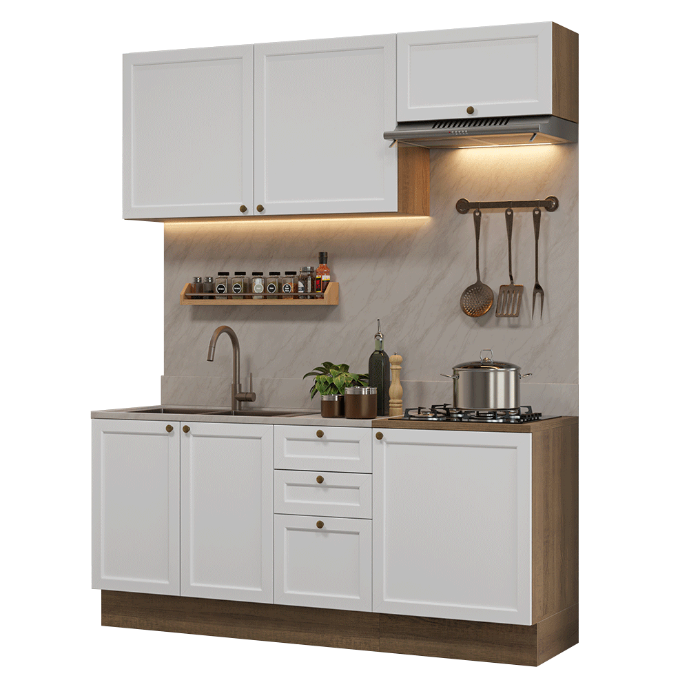 Cocina Compacta 180 cm 6 Puertas 3 Cajones Sin Mesada Marrón/Blanco Vik Madesa