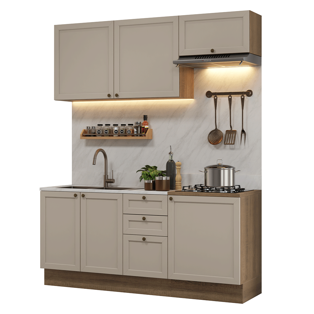 Combo de Cocina Compacta 180 cm Marrón/Crema Vik Madesa 01
