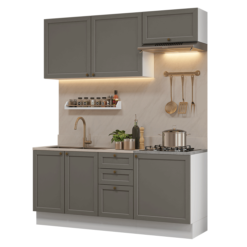 Cocina Compacta 180 cm Vik Blanco/Gris 01
