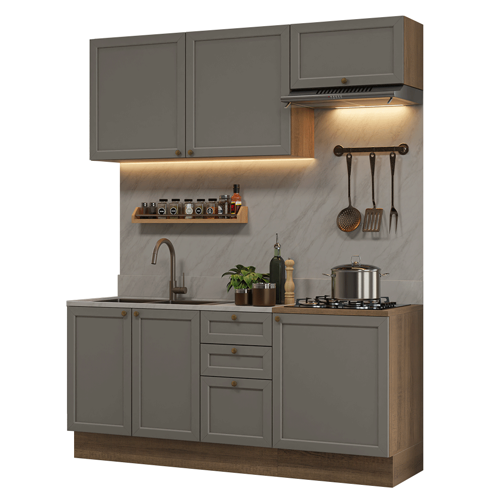 Cocina Compacta 180 cm Vik Marrón/Gris 01
