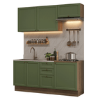 Cocina Compacta 180 cm 6 Puertas 3 Cajones Sin Mesada Marrón/Verde Vik Madesa