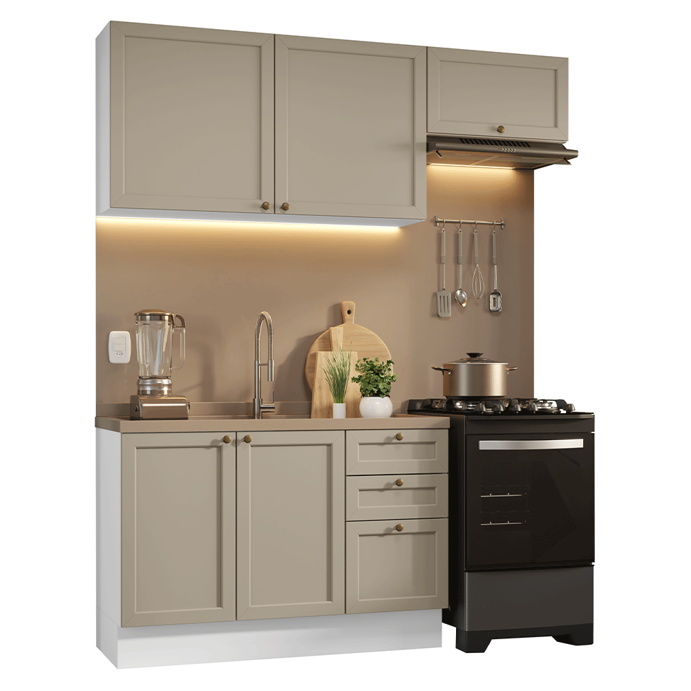 Combo de Cocina Compacta 180 cm Blanco/Crema Vik Madesa 02