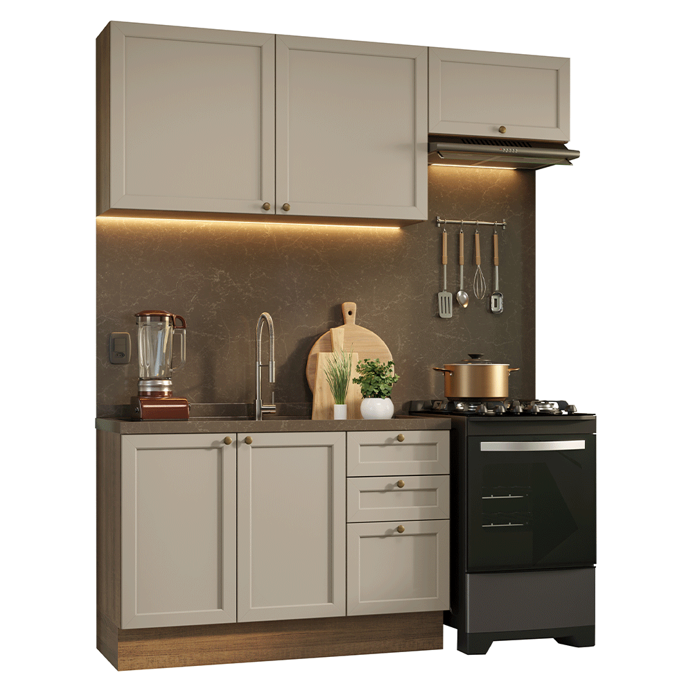 Combo de Cocina Compacta 180 cm Marrón/Crema Vik Madesa 02
