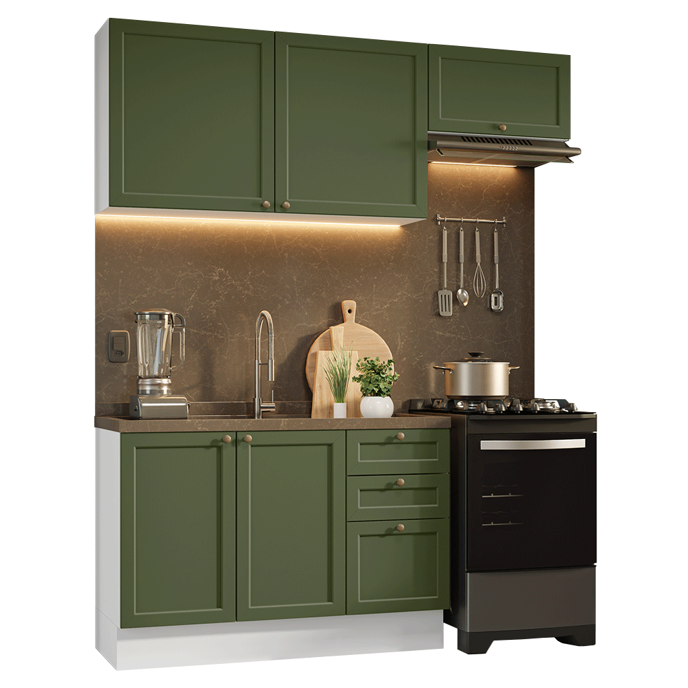 Cocina Compacta 180 cm Vik Blanco/Verde 02