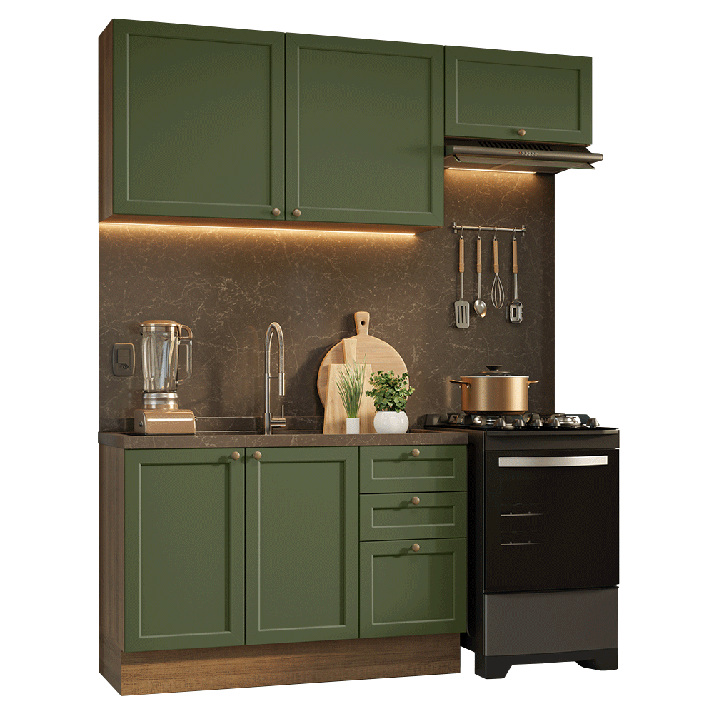 Cocina Compacta 180 cm Vik Marrón/Verde 02