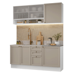 Cocina Compacta 180 cm 6 Puertas 3 Cajones Sin Mesada Blanco/Crema Vik Madesa 03