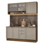 Cocina Compacta 180 cm 6 Puertas 3 Cajones Sin Mesada Marrón/Crema Vik Madesa 03