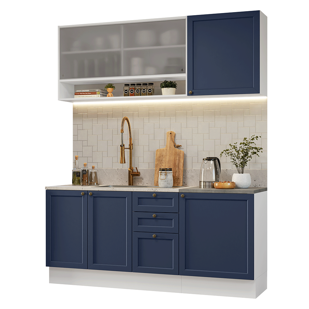 Cocina Compacta 180 cm Vik Blanco/Azul 03