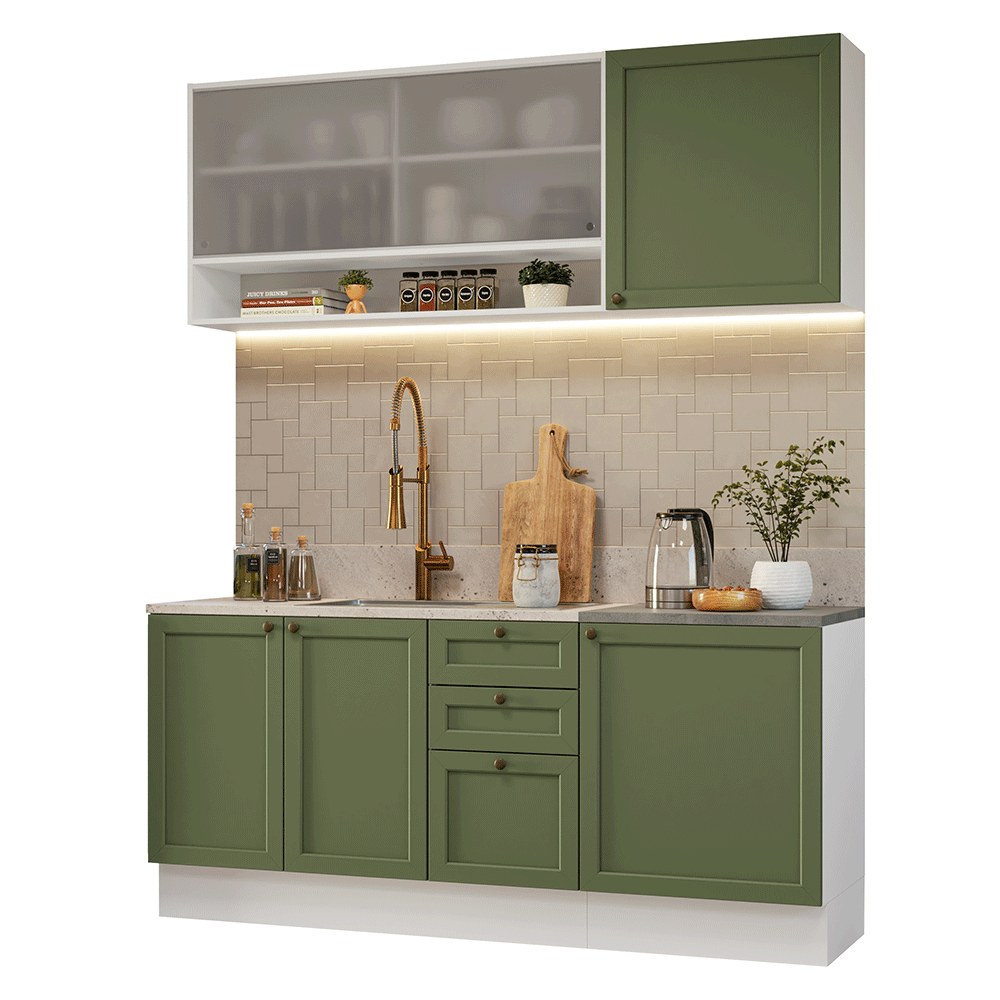 Cocina Compacta 180 cm Vik Blanco/Verde 03