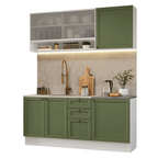 Cocina Compacta 180 cm 6 Puertas 3 Cajones Sin Mesada Blanco/Verde Vik Madesa 03