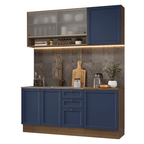 Cocina Compacta 180 cm 6 Puertas 3 Cajones Sin Mesada Marrón/Azul Vik Madesa 03