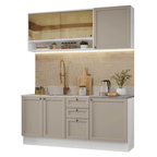 Cocina Compacta 180 cm 6 Puertas 3 Cajones Sin Mesada Blanco/Crema Vik Madesa 04