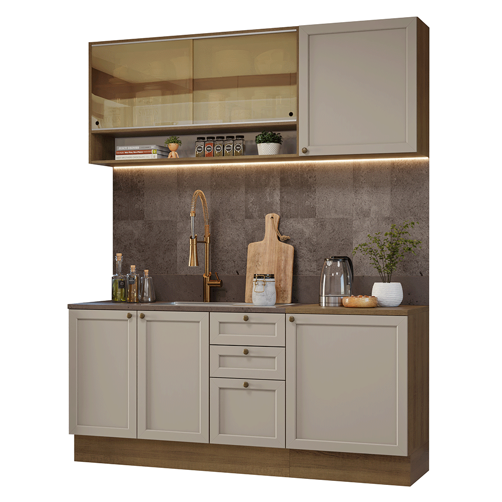 Combo de Cocina Compacta 180 cm Marrón/Crema Vik Madesa 04