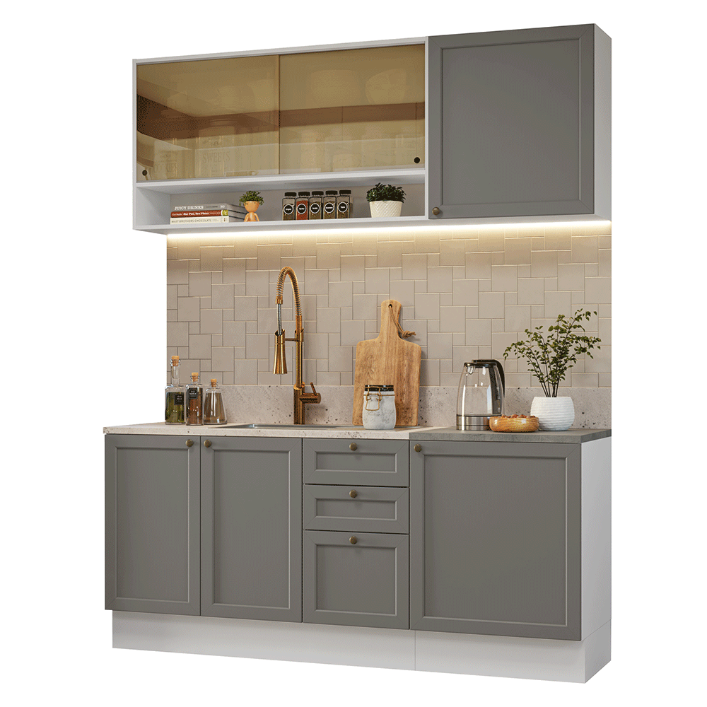 Cocina Compacta 180 cm Vik Blanco/Gris 04