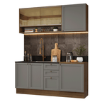 Cocina Compacta 180 cm 6 Puertas 3 Cajones Sin Mesada Marrón/Gris Vik Madesa 04