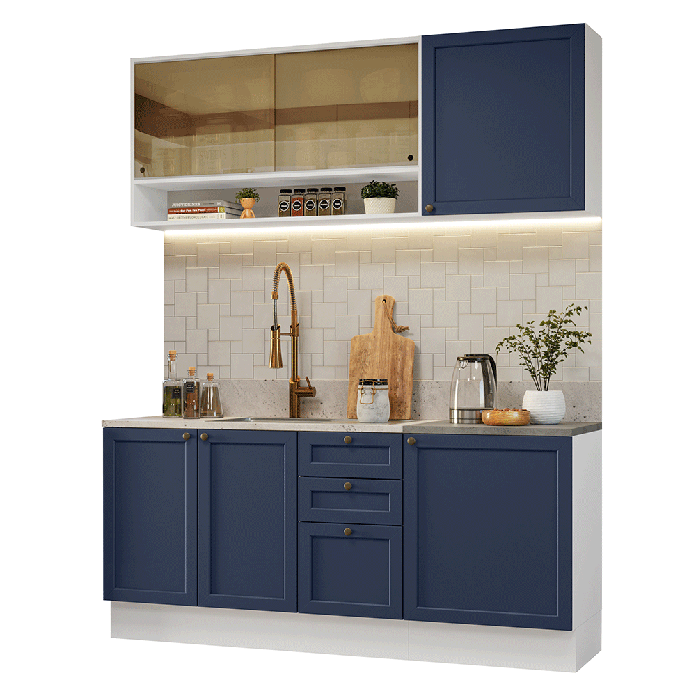 Cocina Compacta 180 cm Vik Blanco/Azul 04