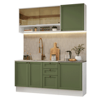 Cocina Compacta 180 cm 6 Puertas 3 Cajones Sin Mesada Blanco/Verde Vik Madesa 04