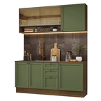 Cocina Compacta 180 cm 6 Puertas 3 Cajones Sin Mesada Marrón/Verde Vik Madesa 04