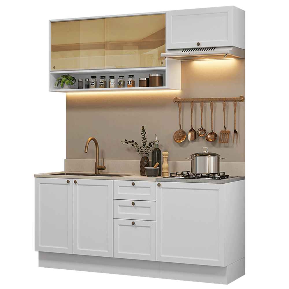 Cocina Compacta 180 cm 6 Puertas 3 Cajones Sin Mesada Blanco Vik Madesa 05