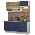 Cocina Compacta 180 cm 6 Puertas 3 Cajones Sin Mesada Blanco/Azul Vik Madesa 05