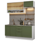 Cocina Compacta 180 cm 6 Puertas 3 Cajones Sin Mesada Blanco/Verde Vik Madesa 05