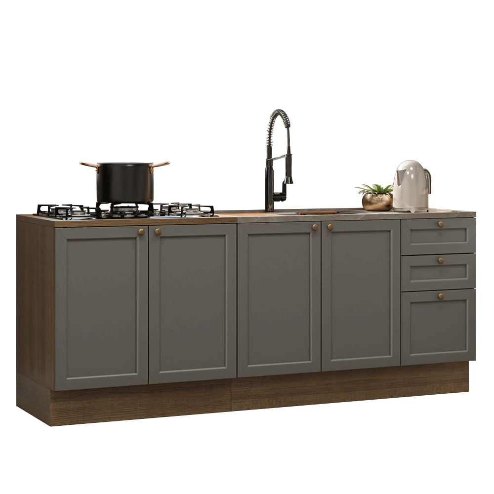 Kit 2 Bajo Mesadas con 3 Cajones 4 Puertas (Sin Mesada) Vik Marrón/Gris 01