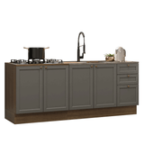 Kit 2 Bajo Mesadas con 3 Cajones 4 Puertas (Sin Mesada) Vik Marrón/Gris 01