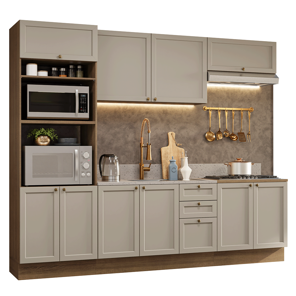 Combo completo de Cocina 270 cm Marrón/Crema Vik Madesa 01