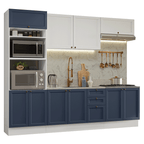 Combo completo de Cocina 270 cm 10 Puertas 3 Cajones Sin Mesada Blanco/Azul/Blanco Vik Madesa
