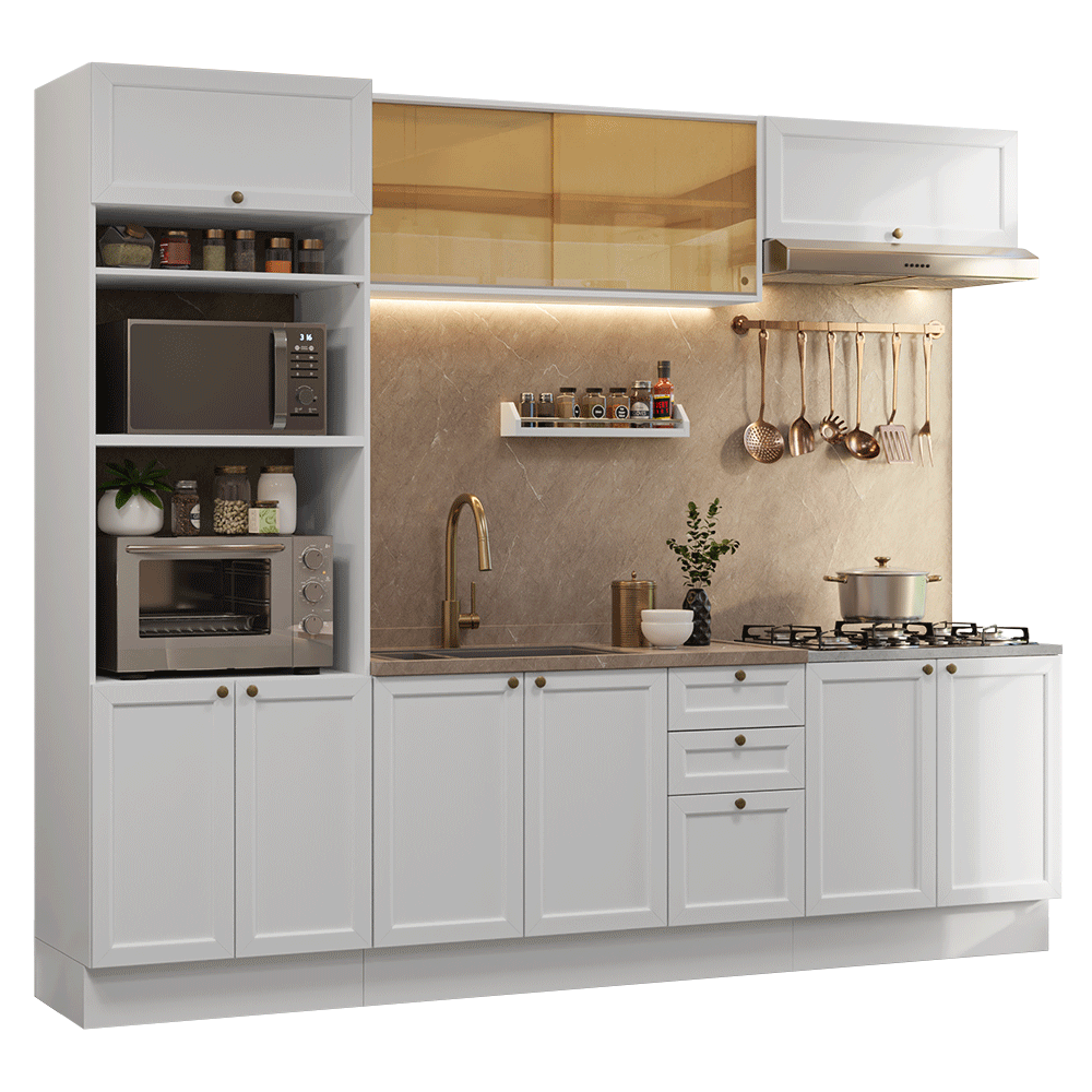 Combo completo de Cocina 270 cm 10 Puertas 3 Cajones Sin Mesada Blanco Vik Madesa 02
