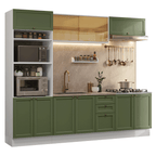 Combo completo de Cocina 270 cm 10 Puertas 3 Cajones Sin Mesada Blanco/Verde Vik Madesa 02