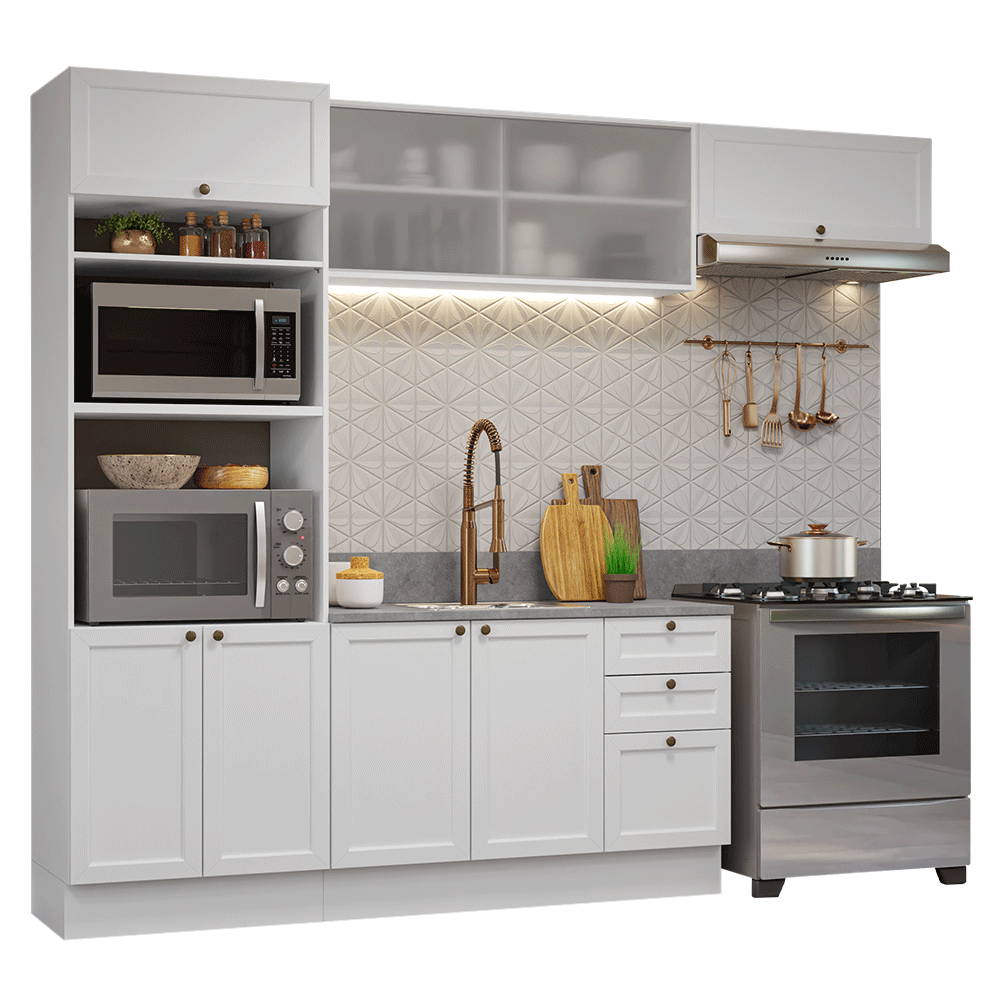 Combo completo de Cocina 270 cm 8 Puertas 3 Cajones Sin Mesada Blanco Vik Madesa 03