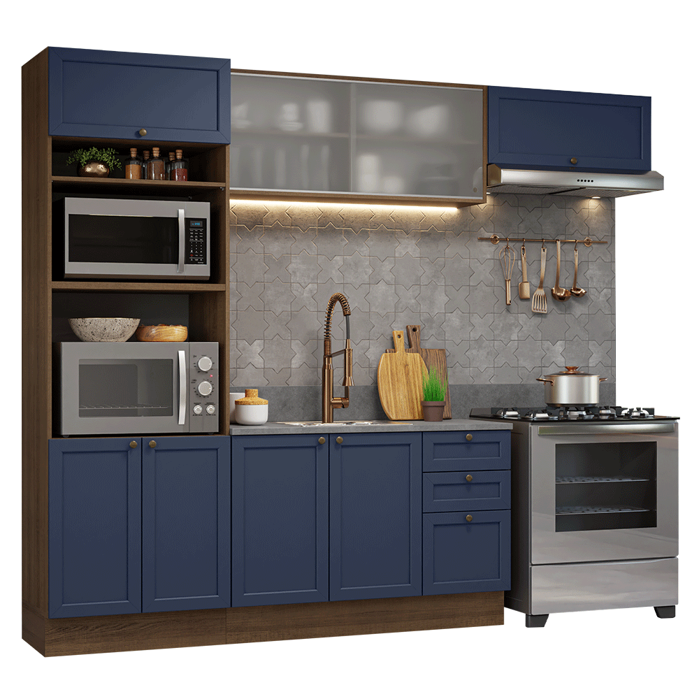 Combo de Cocina 270 cm Vik Marrón/Azul 03