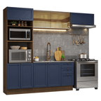 Combo completo de Cocina 270 cm 8 Puertas 3 Cajones Sin Mesada Marrón/Azul Vik Madesa 04