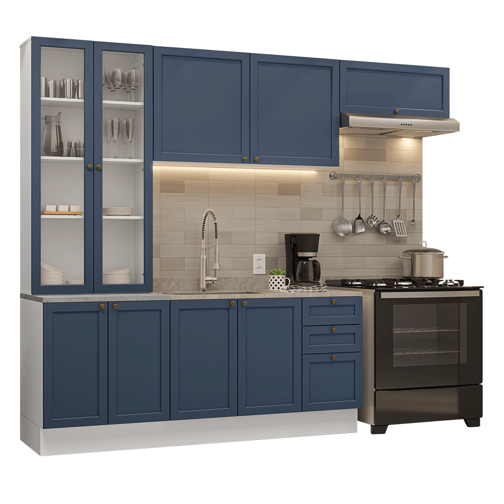 Combo completo de Cocina 270 cm Blanco/Azul Vik Madesa 05