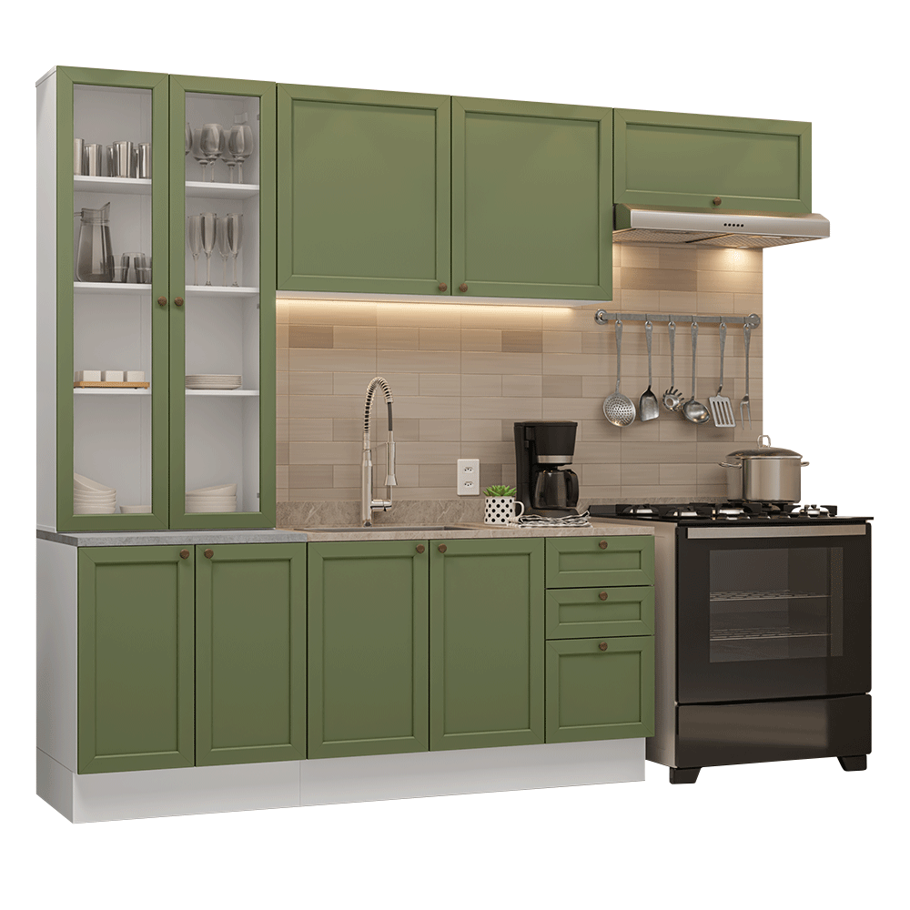 Combo completo de Cocina 270 cm Blanco/Verde Vik Madesa 05