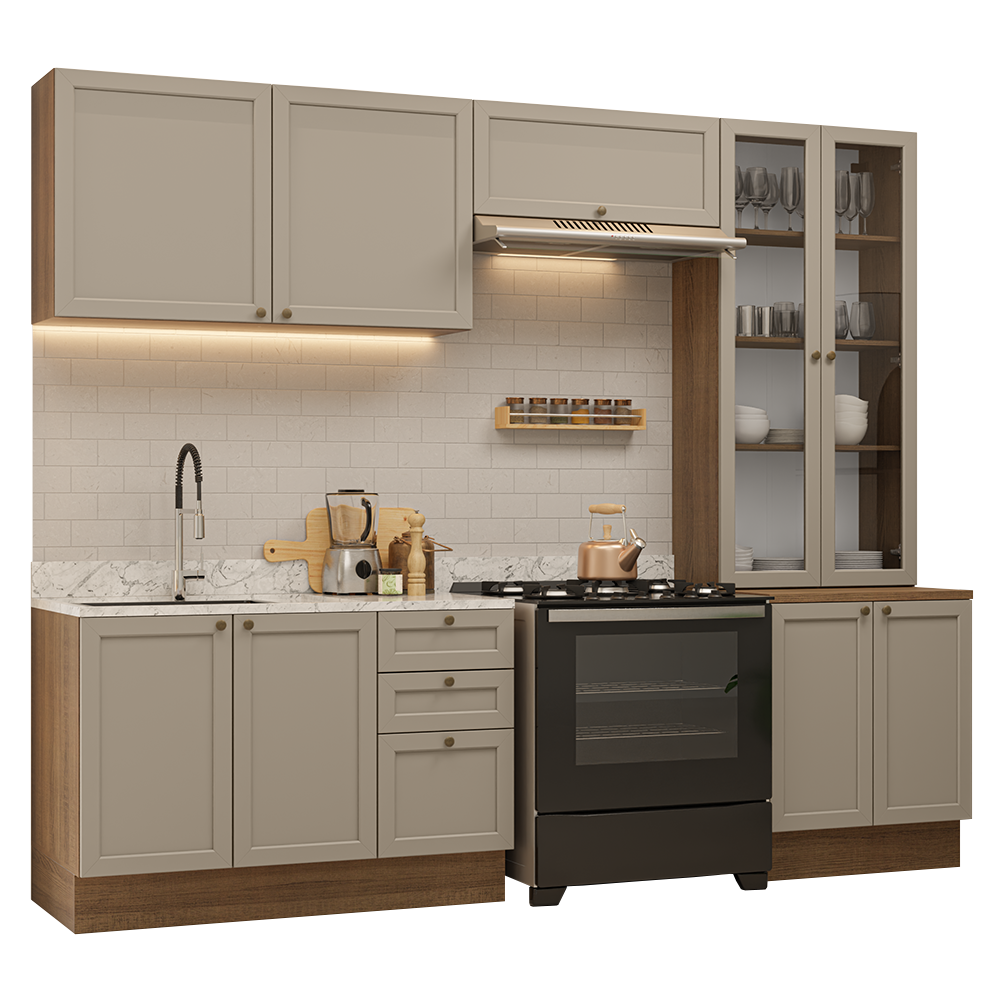 Combo completo de Cocina 270 cm Marrón/Crema Vik Madesa 06