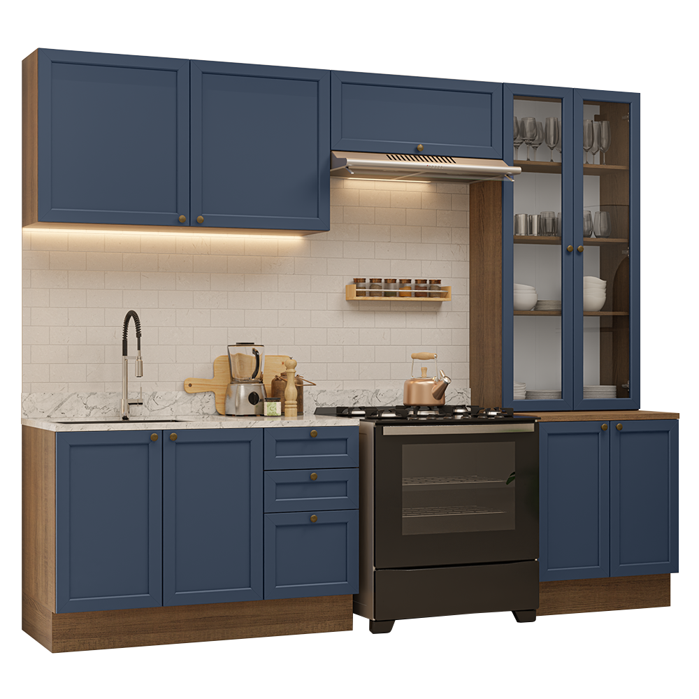 Combo completo de Cocina 270 cm Marrón/Azul Vik Madesa 06