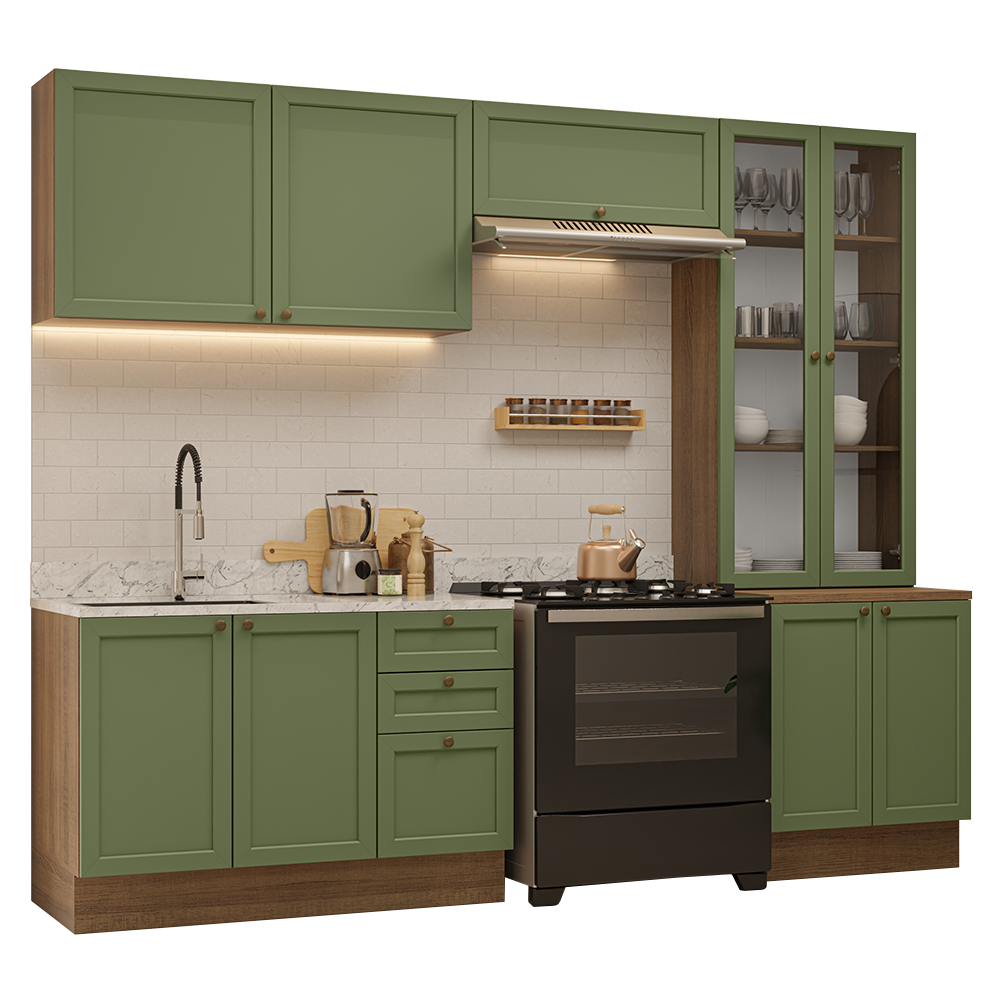 Combo completo de Cocina 270 cm Marrón/Verde Vik Madesa 06